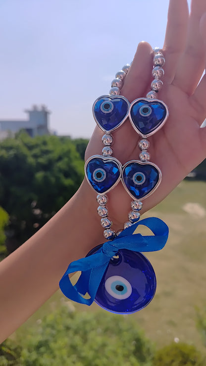Glass Evil Eye| Large Eye & 4 Heart Charms