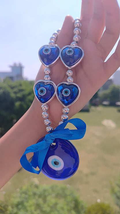 Glass Evil Eye| Large Eye & 4 Heart Charms