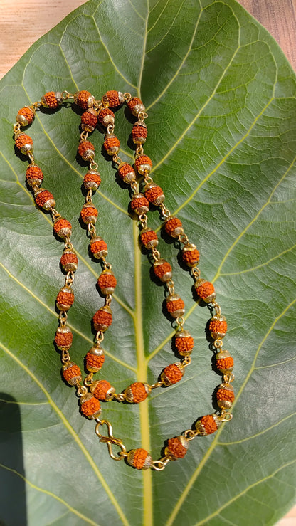 Panchmukhi Rudraksha Mala | Brass Cap Design | Natural Rudraksha | Certified