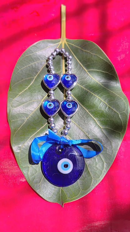 Glass Evil Eye| Large Eye & 4 Heart Charms