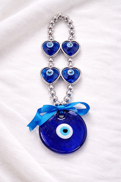 Glass Evil Eye| Large Eye & 4 Heart Charms